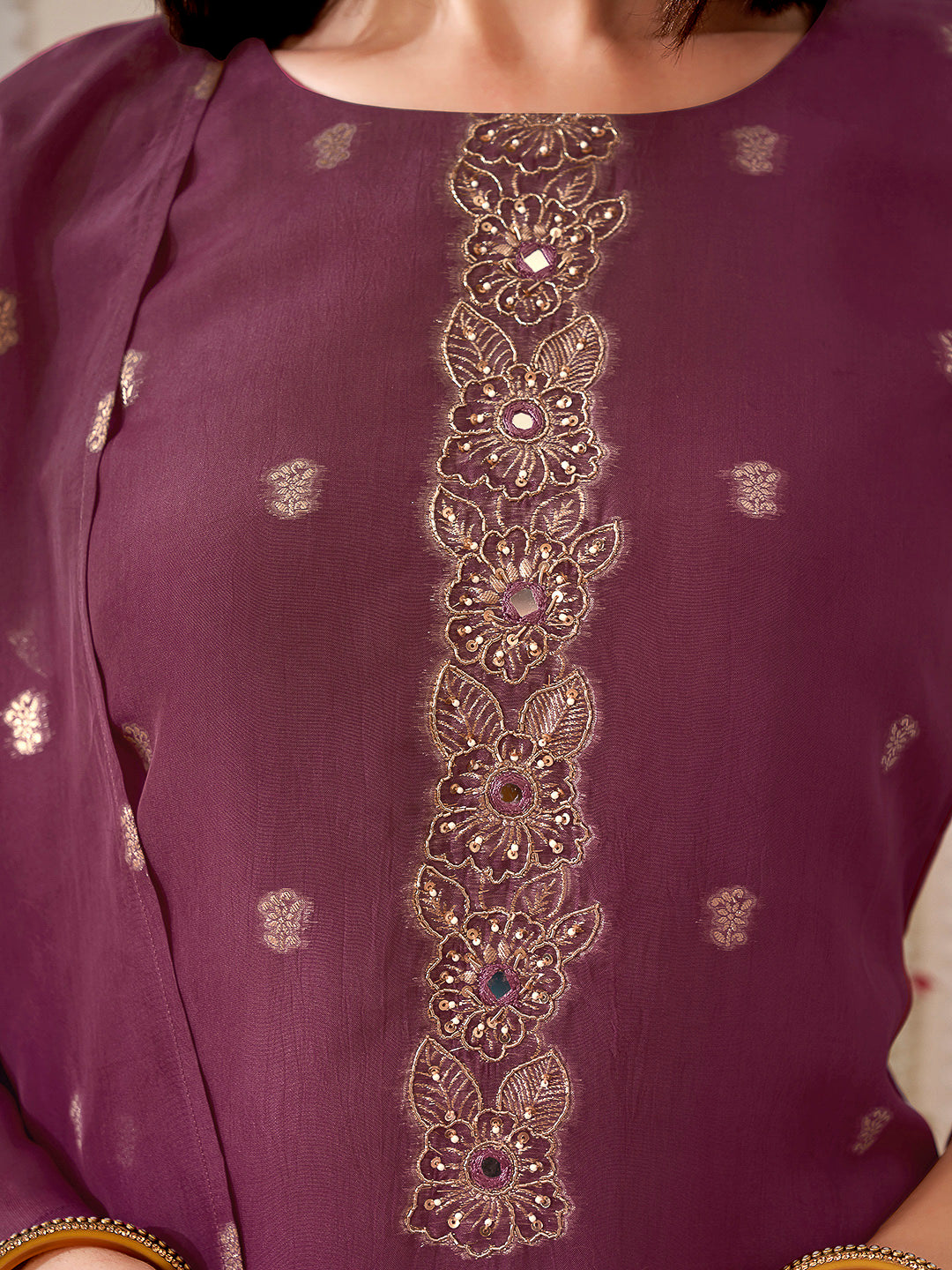 Purple Embroidered Organza Kurta With Pant &amp; Dupatta