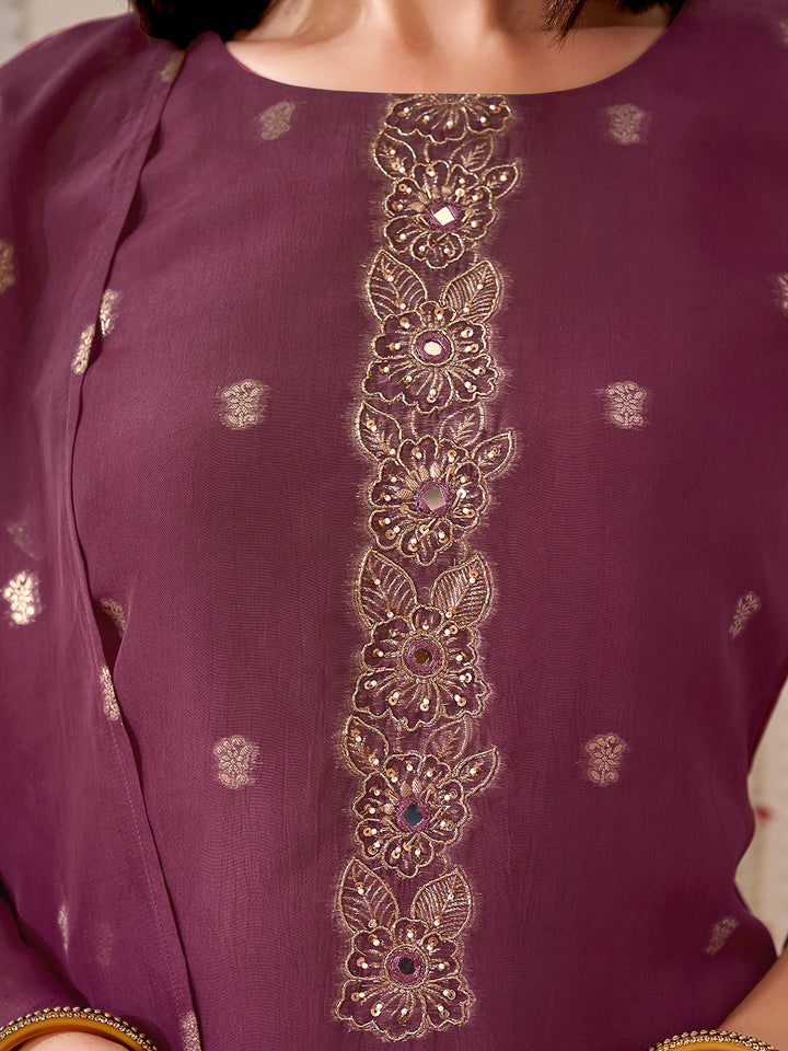 Purple Embroidered Organza Kurta With Pant &amp; Dupatta