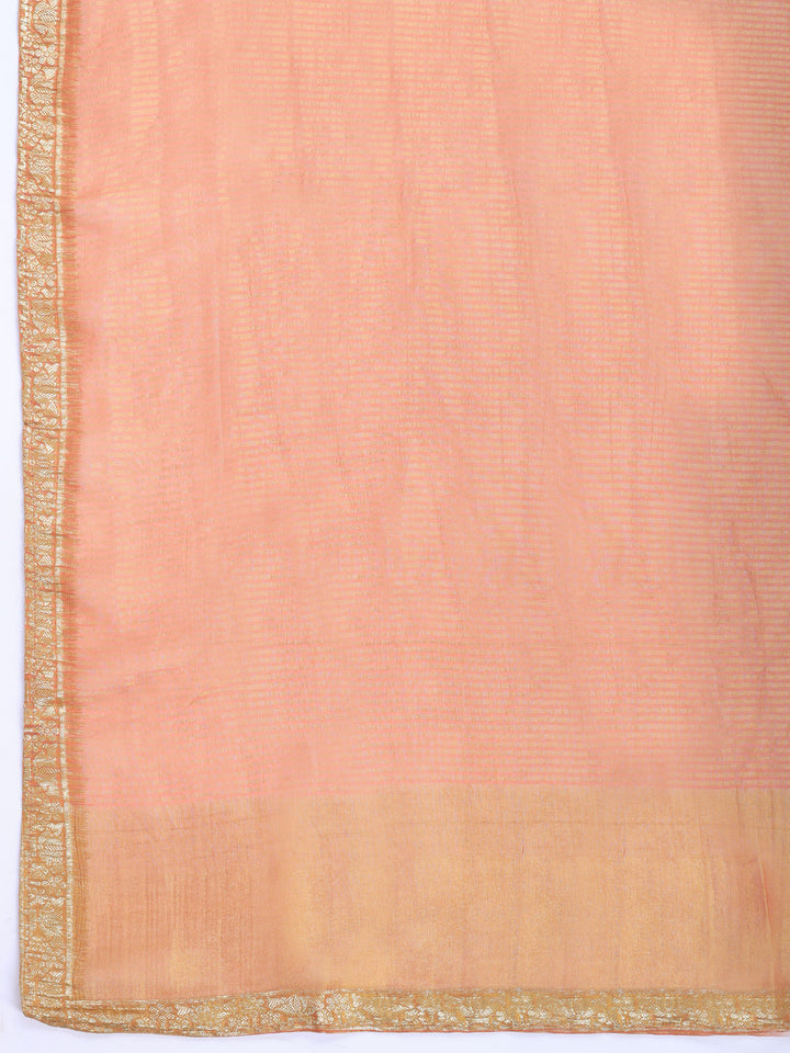 Rust Embroidered Chanderi V Neck Suit Set