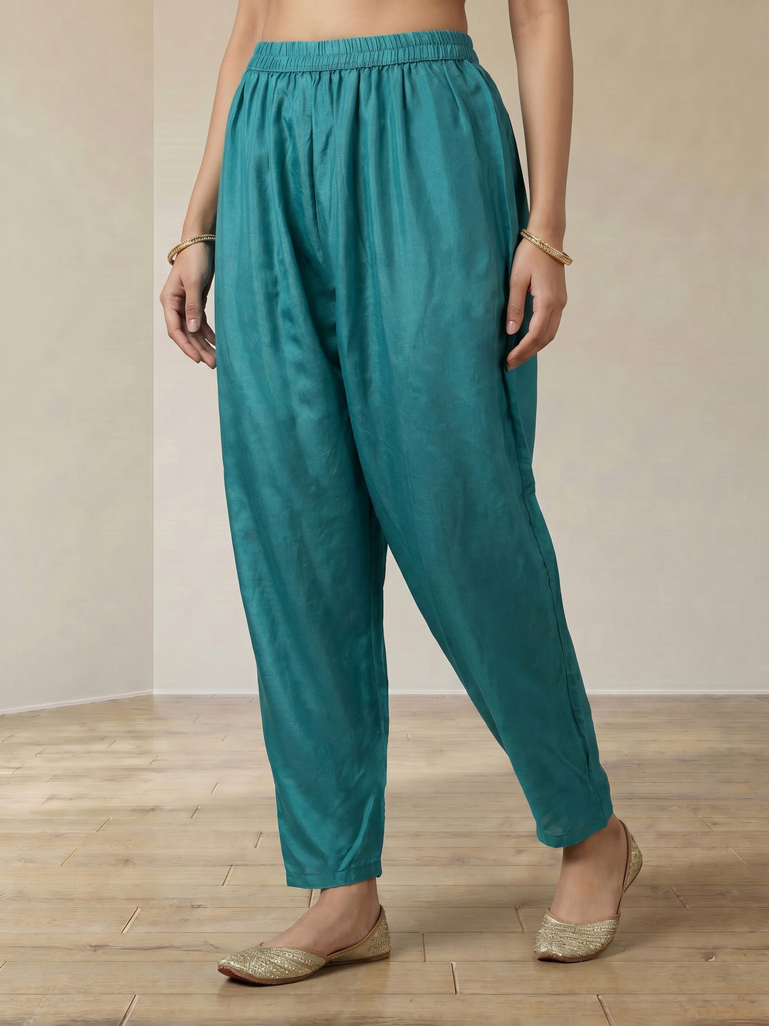 Sky Blue Embroidered Chanderi V Neck Suit Set