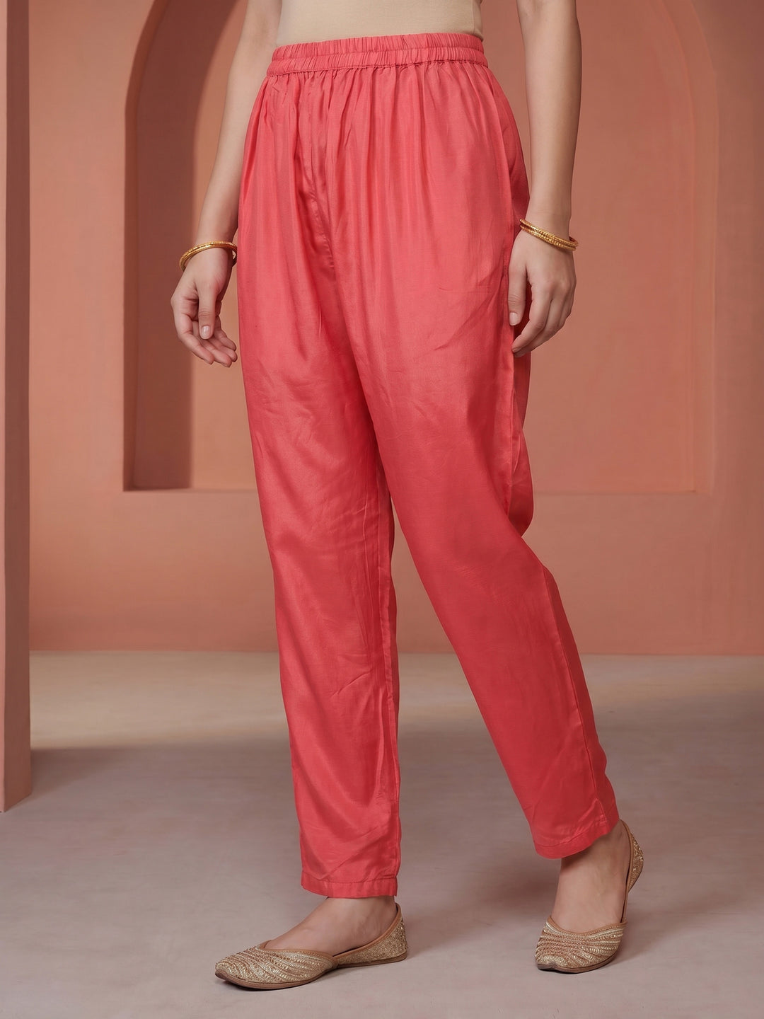 Pink Embroidered Chanderi V Neck Suit Set