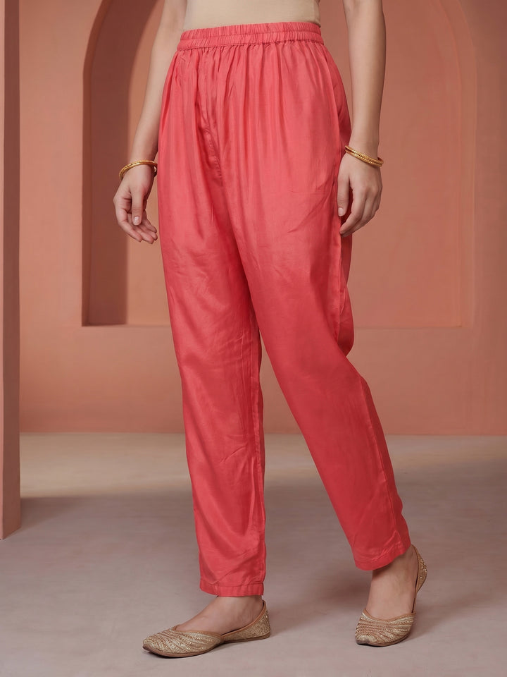 Pink Embroidered Chanderi V Neck Suit Set