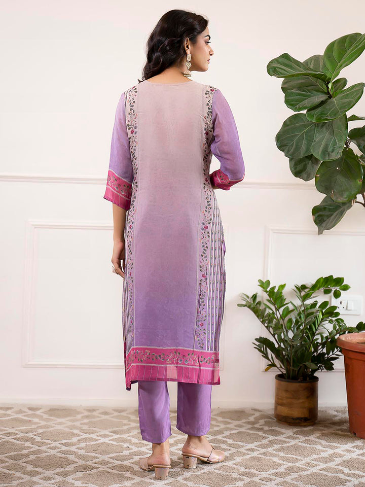 Purple Embroidered Organza Kurta With Pant &amp; Dupatta