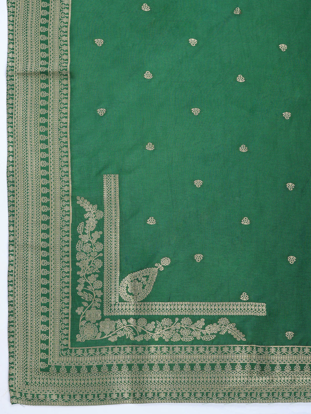Green Embroidered Art Silk Round Neck Suit Set