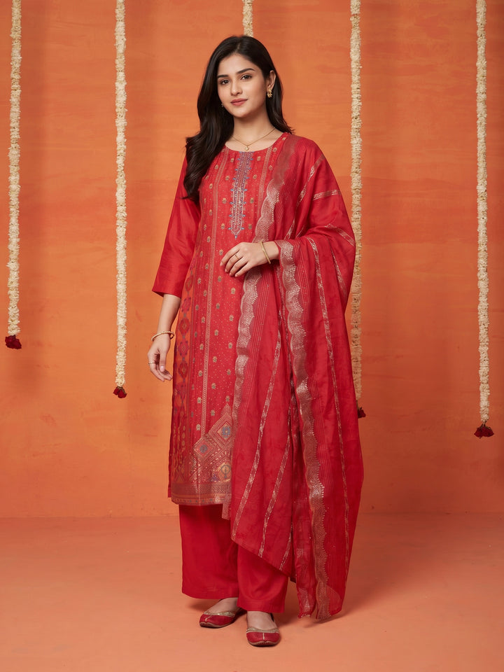 Rani Embroidered Art Silk Round Neck Suit Set