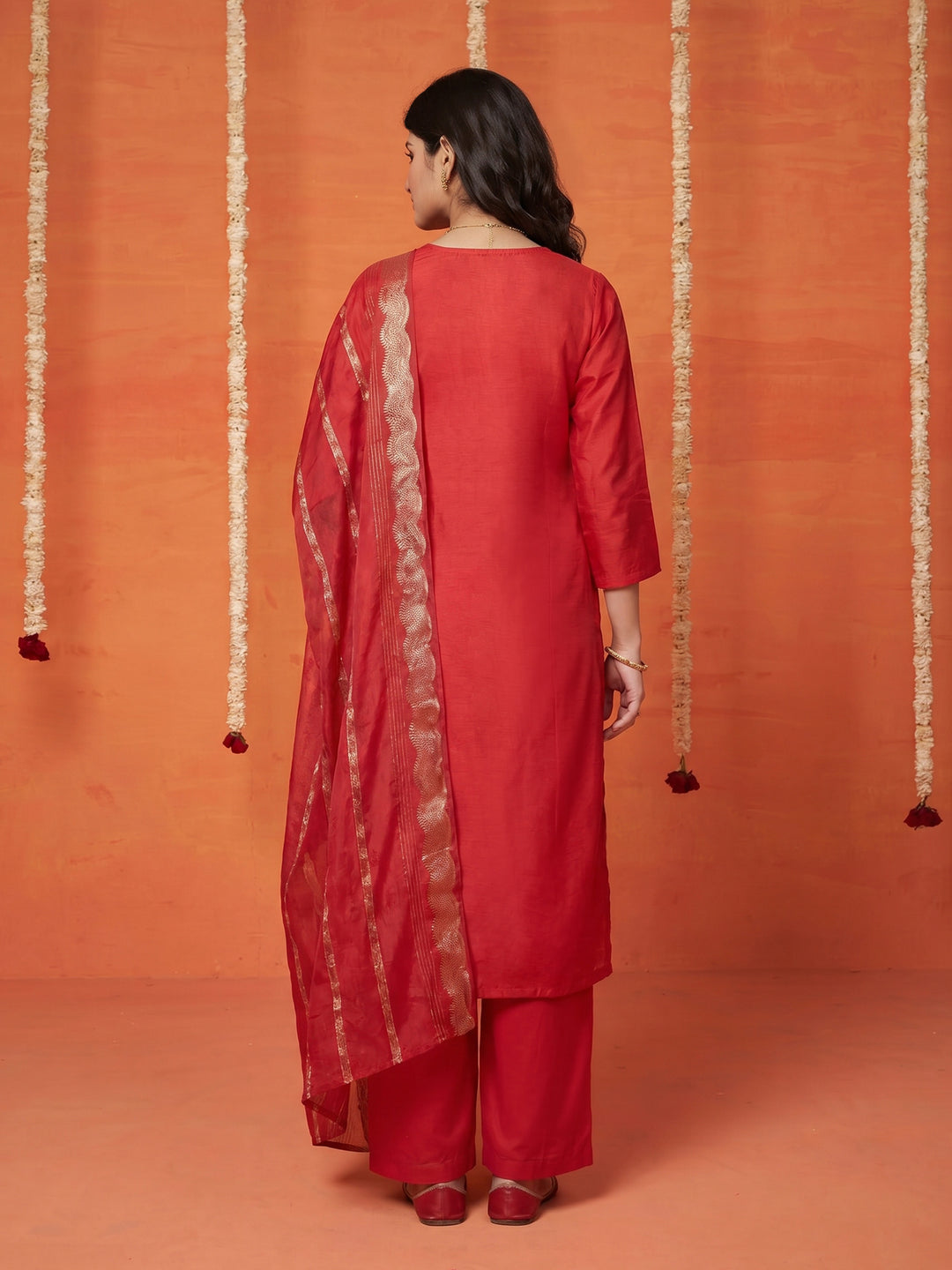 Rani Embroidered Art Silk Round Neck Suit Set