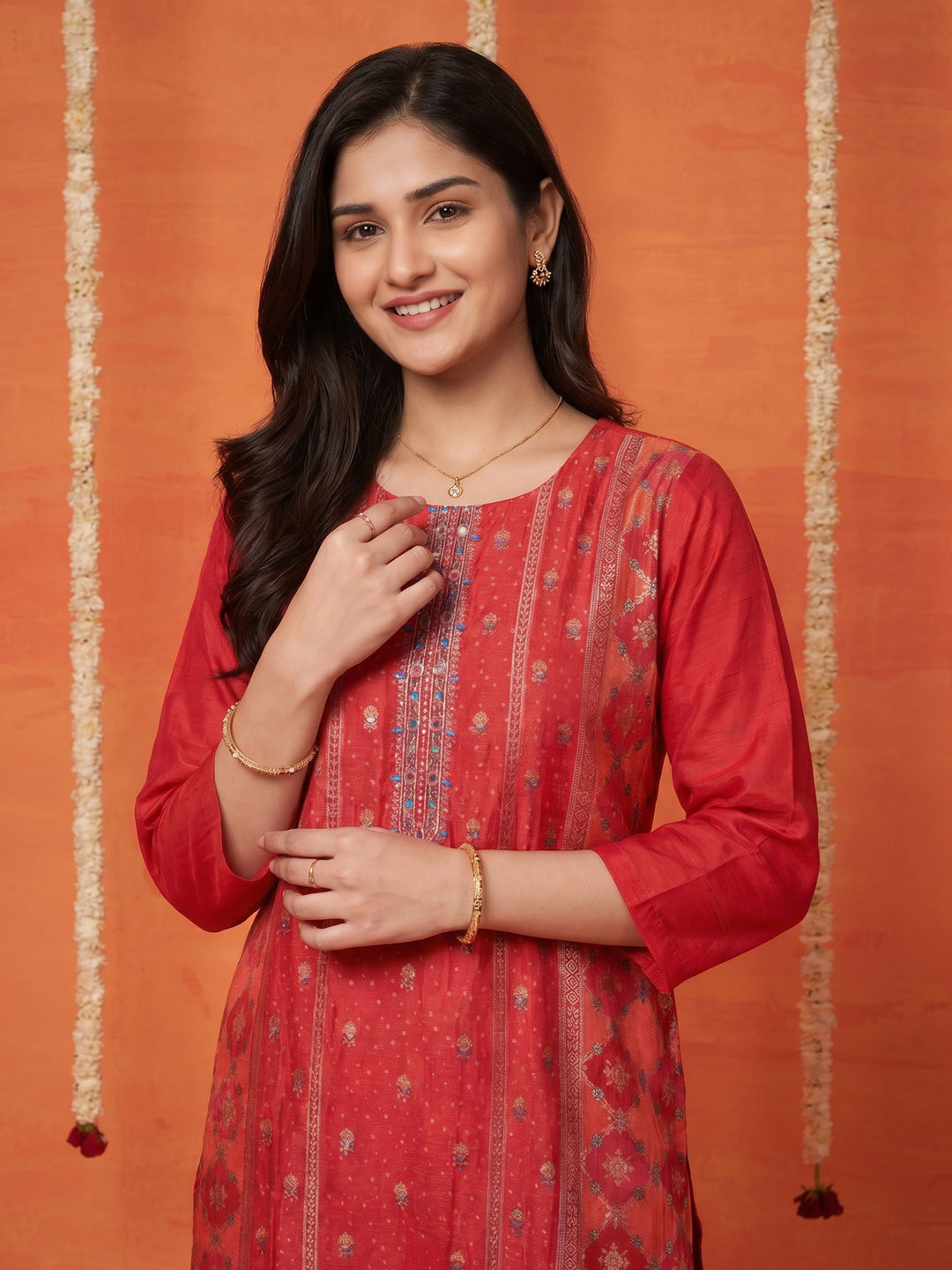 Rani Embroidered Art Silk Round Neck Suit Set