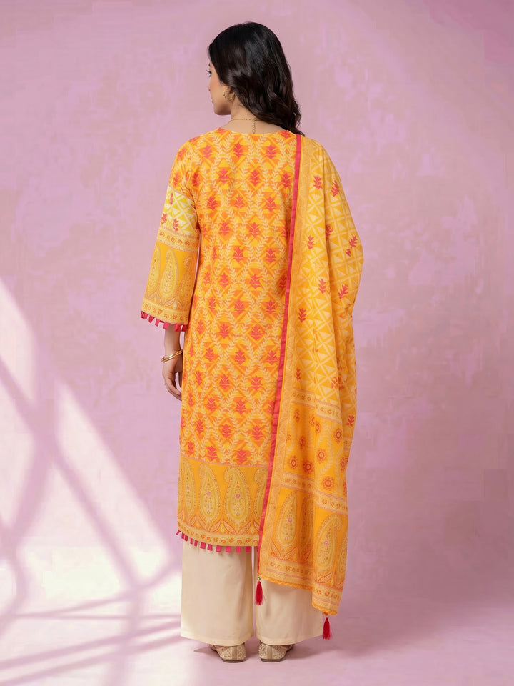Mustard Printed Cotton Blend Round Neck Suit Set