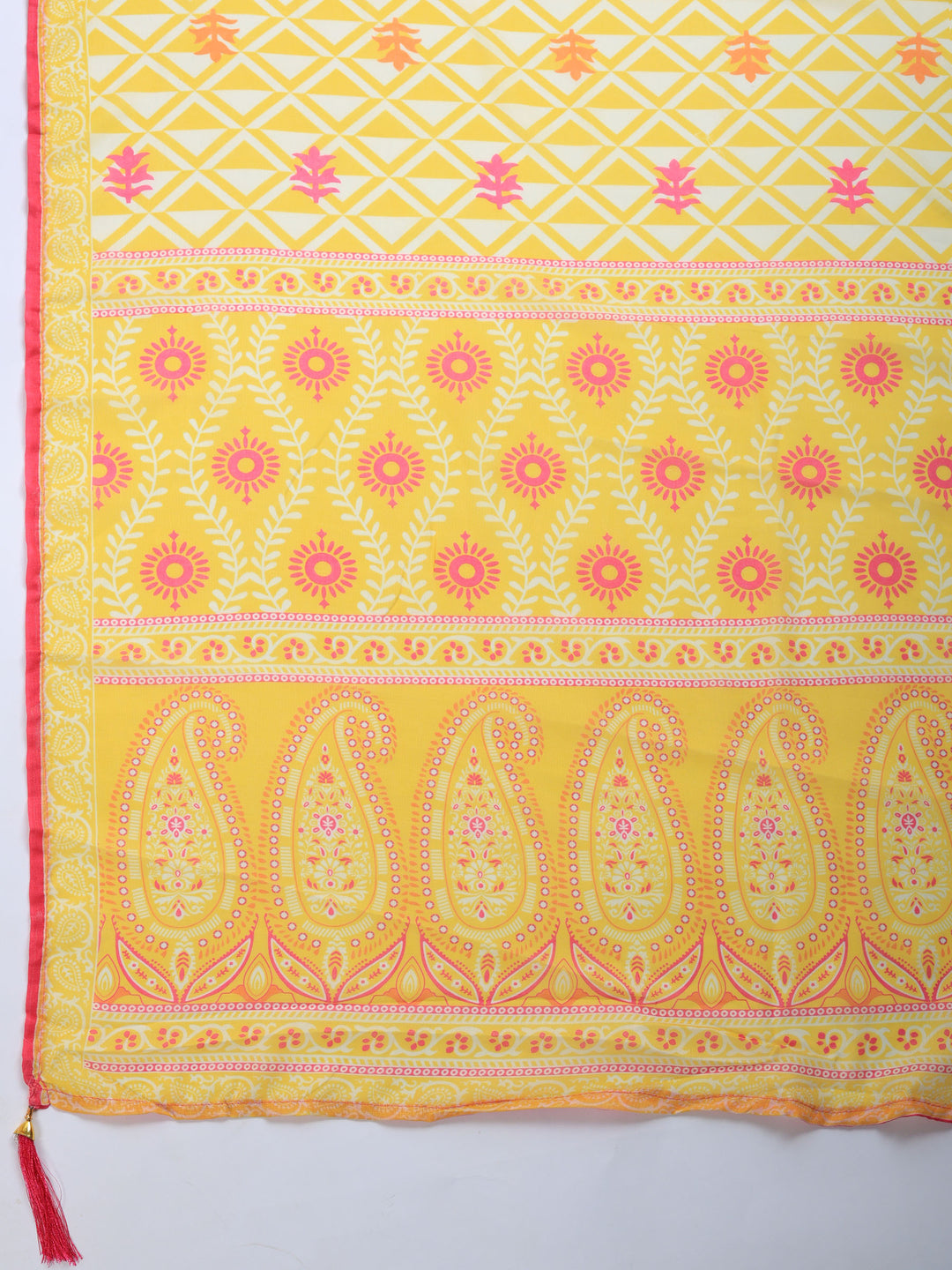 Mustard Printed Cotton Blend Round Neck Suit Set