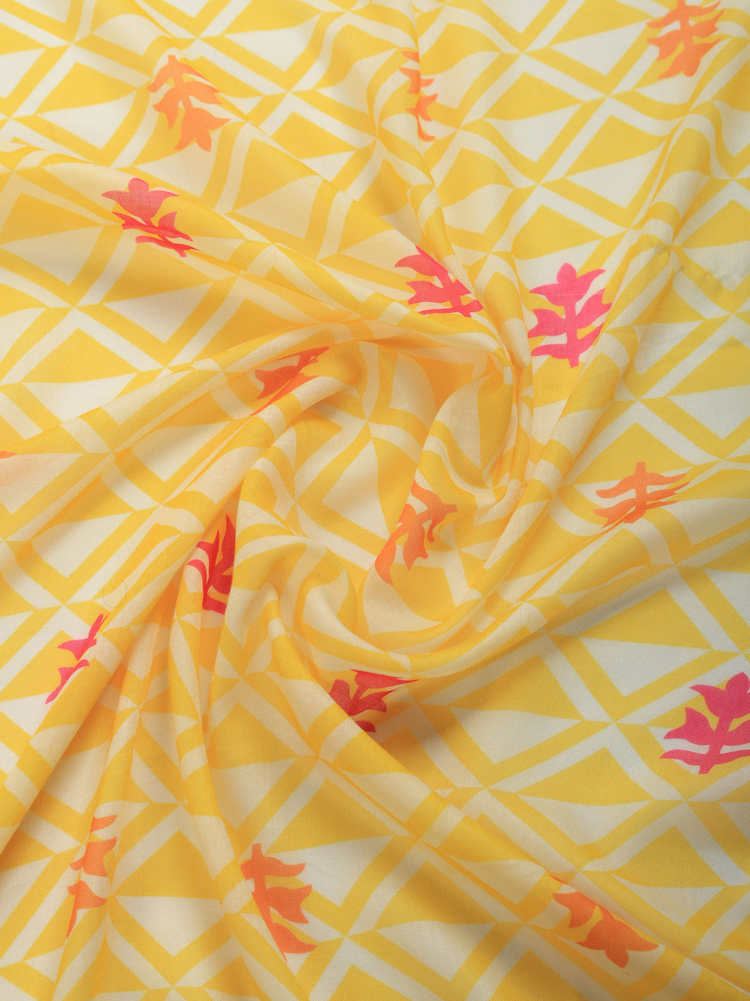 Mustard Printed Cotton Blend Round Neck Suit Set