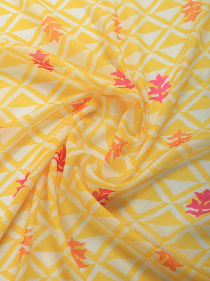 Mustard Printed Cotton Blend Round Neck Suit Set