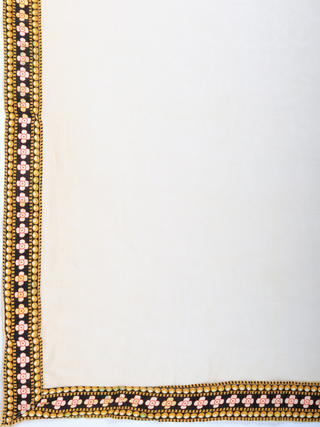 Beige Printed Crepe Round Neck Suit Set