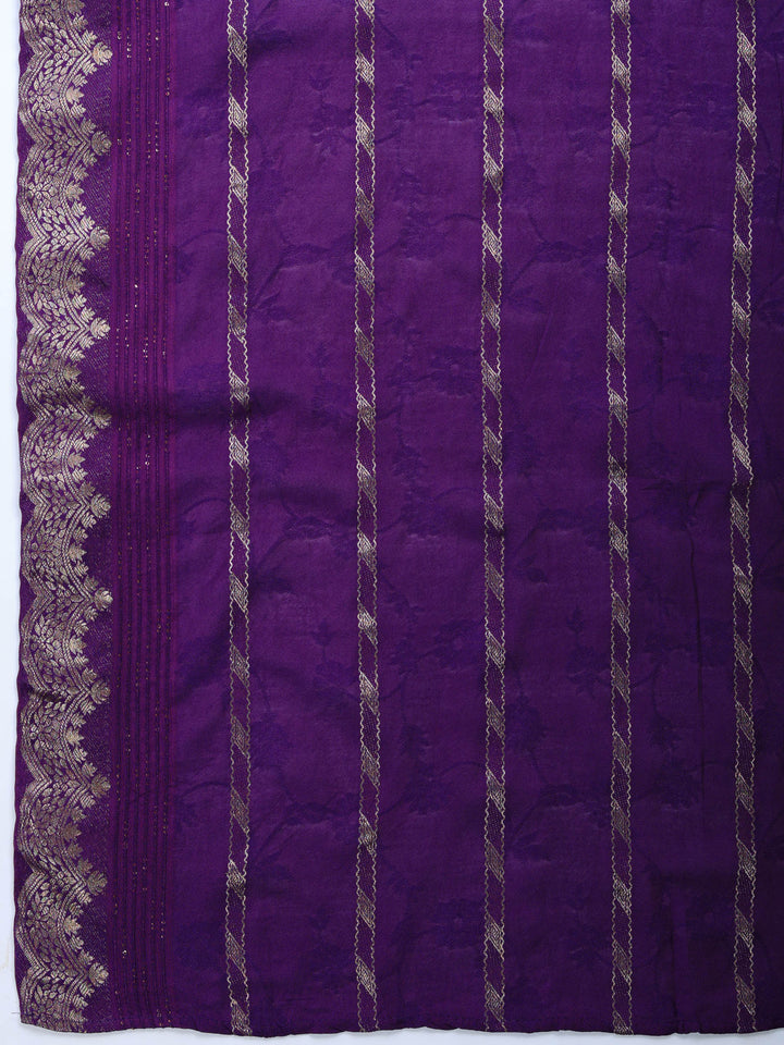 Purple Embroidered Crepe Round Neck Suit Set