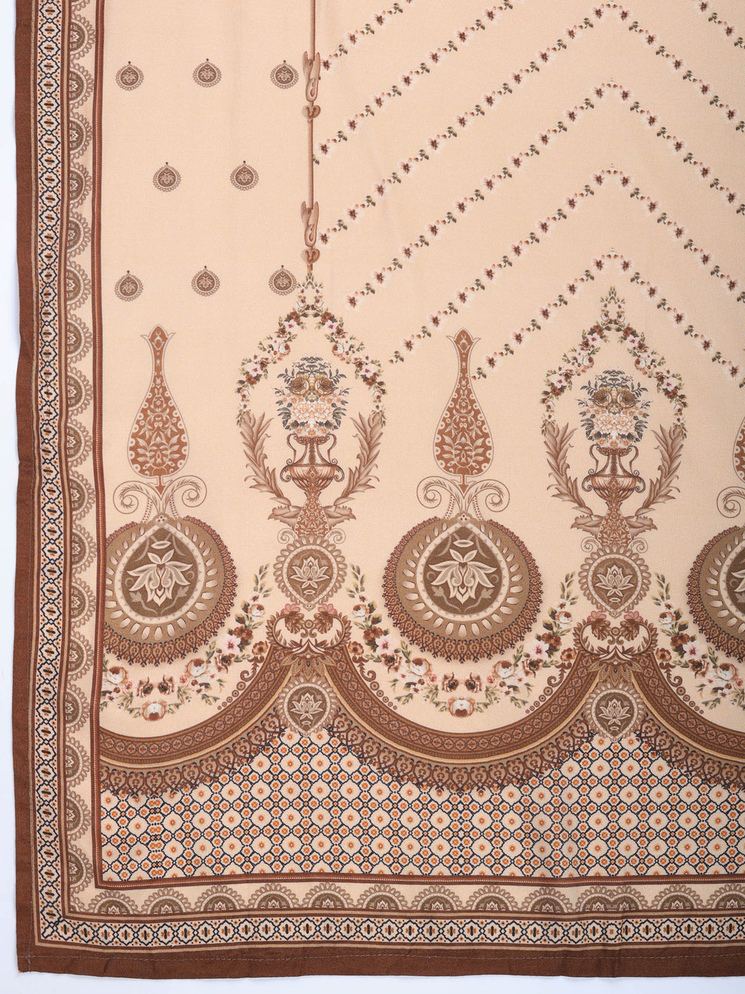 Beige Printed Muslin Round Neck Kurta &amp; Palazo With Muslin Dupatta