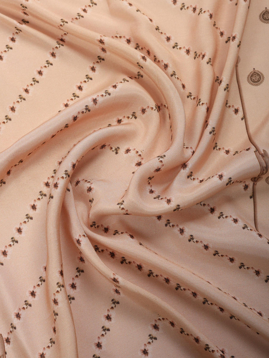 Beige Printed Muslin Round Neck Kurta &amp; Palazo With Muslin Dupatta