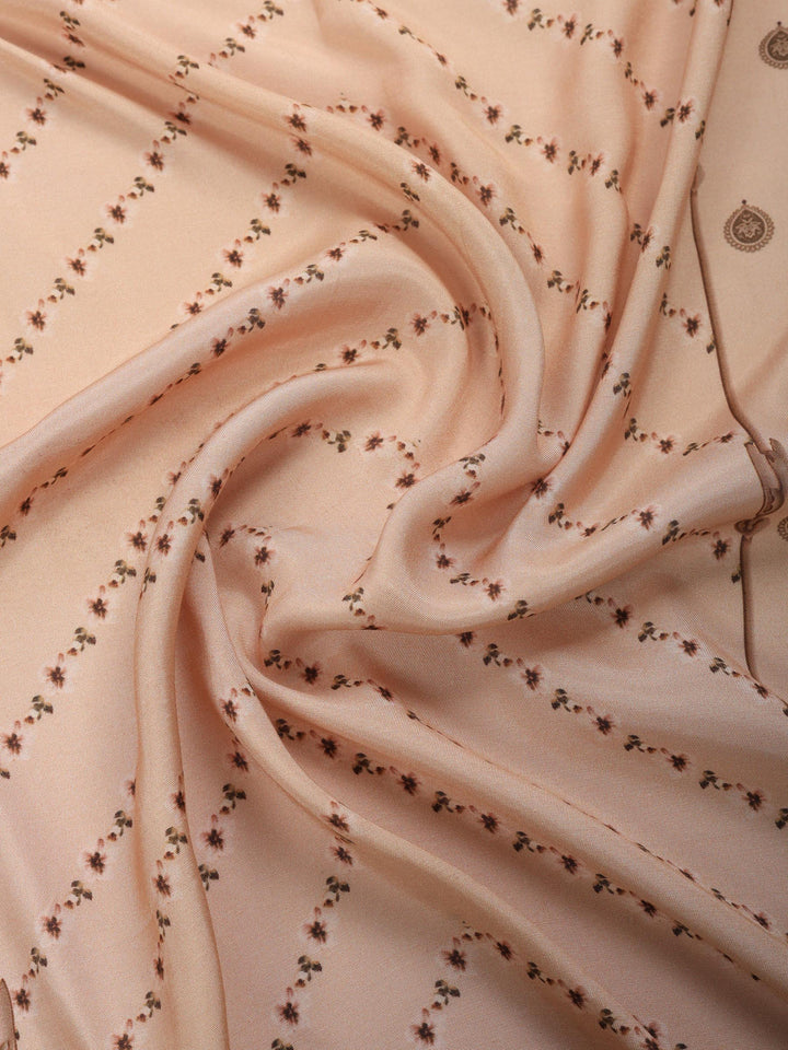 Beige Printed Muslin Round Neck Kurta &amp; Palazo With Muslin Dupatta