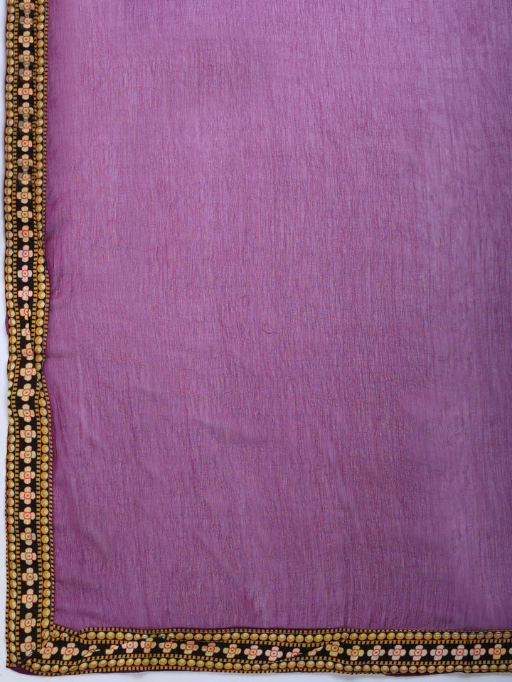 Purple Printed Crepe Round Neck Kurta &amp; Palazo With Crepe Dupatta