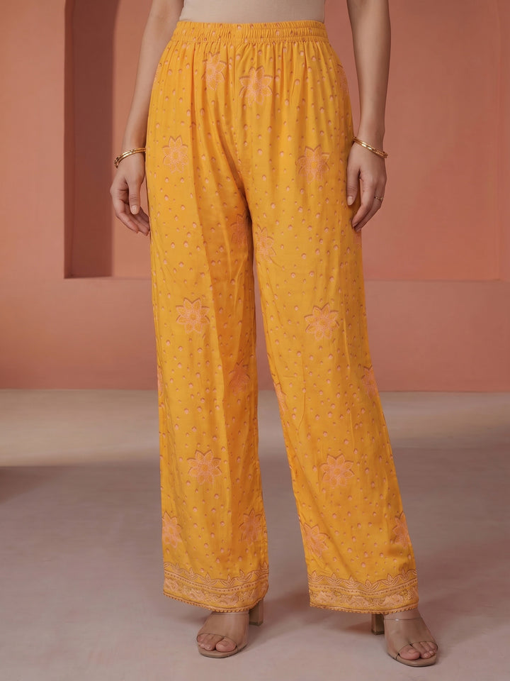 Mustard Printed Muslin V Neck Kurta Set