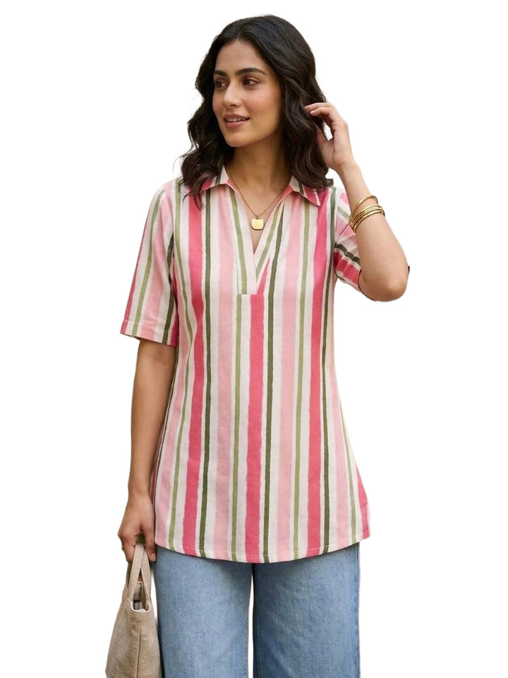 Pink Cotton Blend Printed Kurta