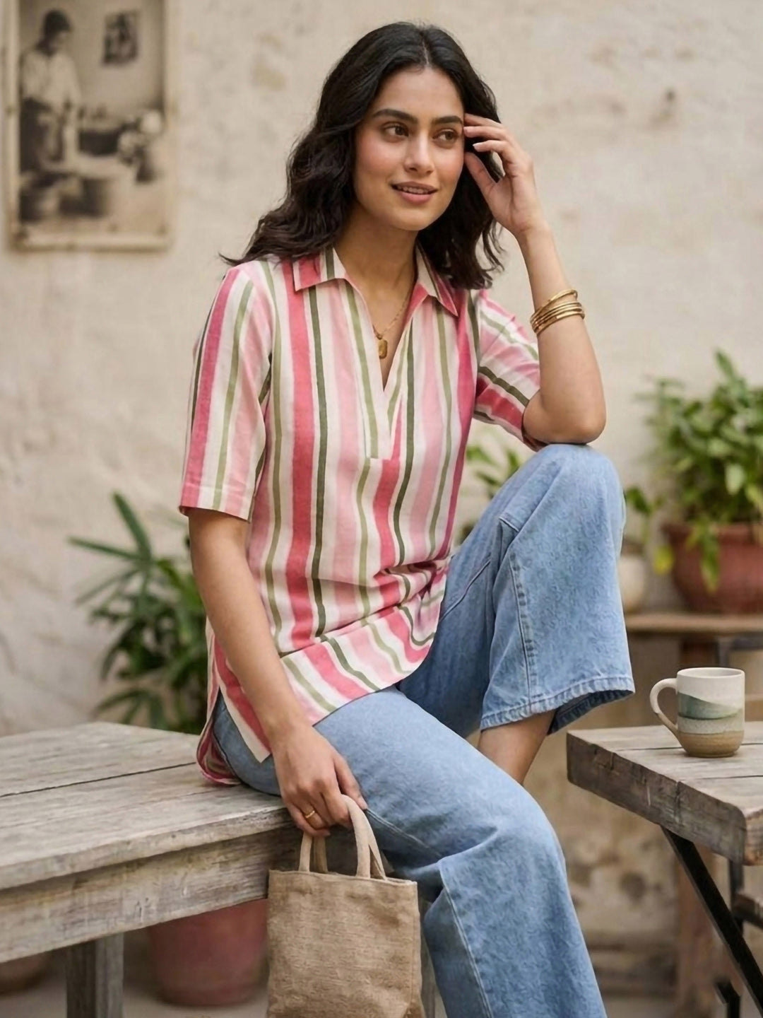 Pink Cotton Blend Printed Kurta