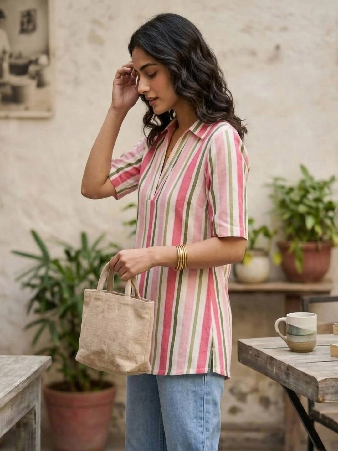 Pink Cotton Blend Printed Kurta