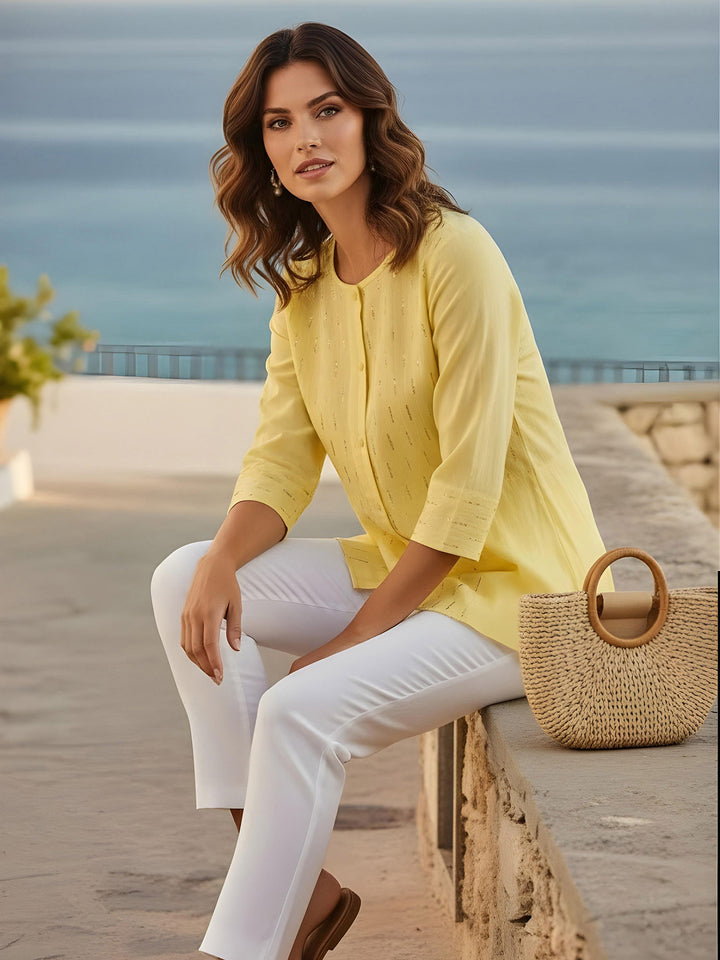 Yellow Cotton Blend Printed Kurta