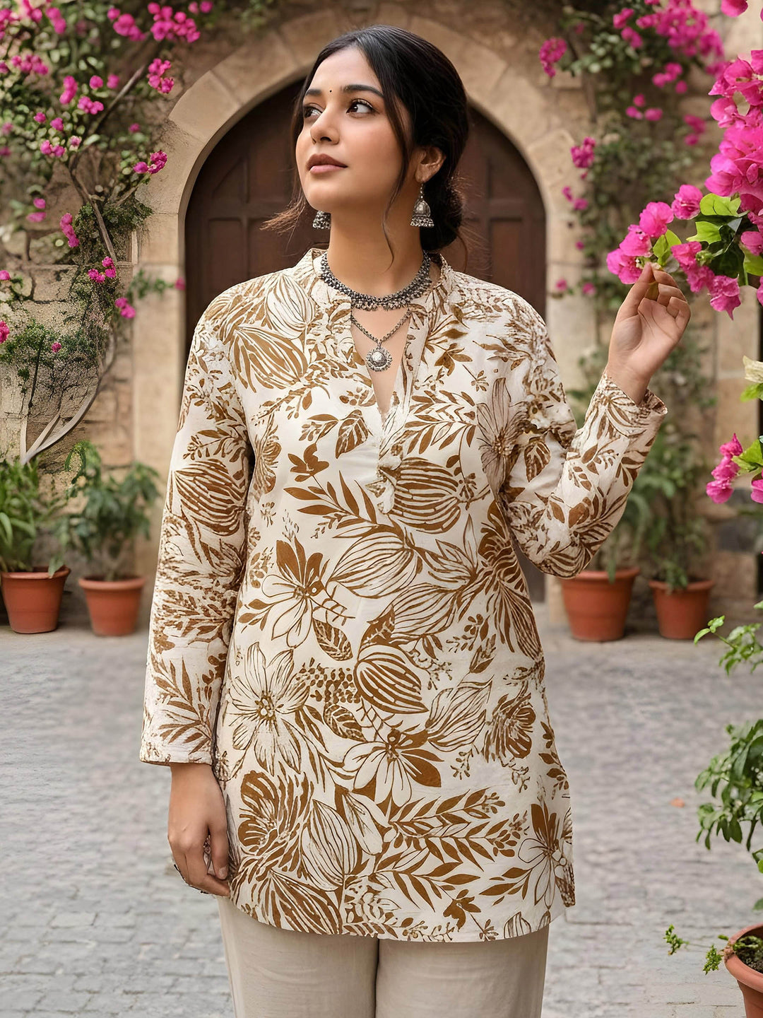 Yellow Cotton Blend Printed Kurta
