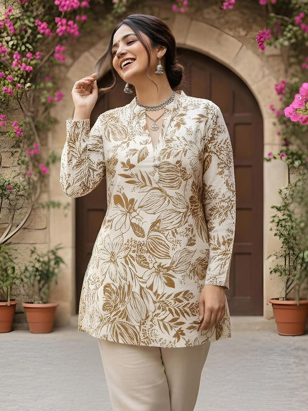 Yellow Cotton Blend Printed Kurta
