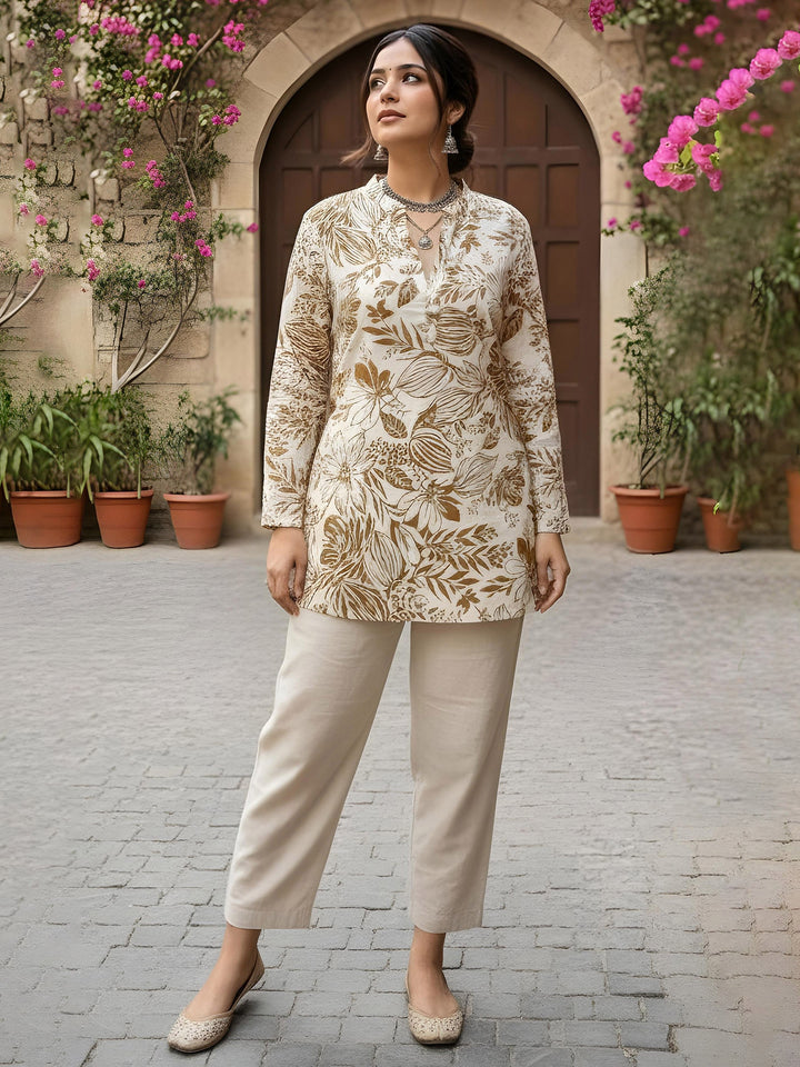 Yellow Cotton Blend Printed Kurta