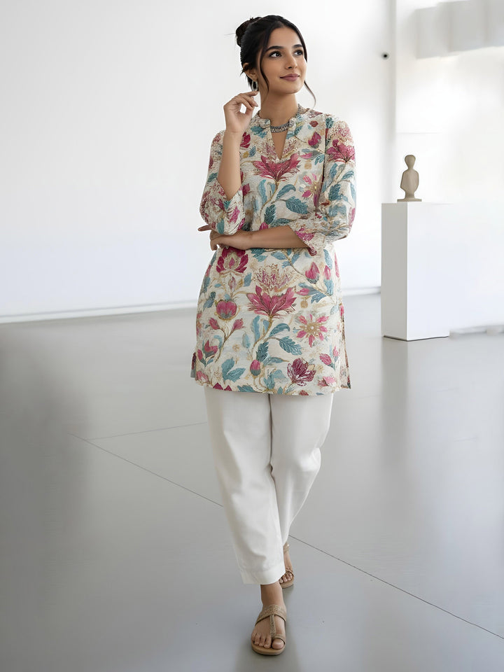 Multi-Colored Cotton Blend Printed Kurta