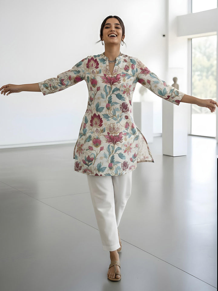 Multi-Colored Cotton Blend Printed Kurta