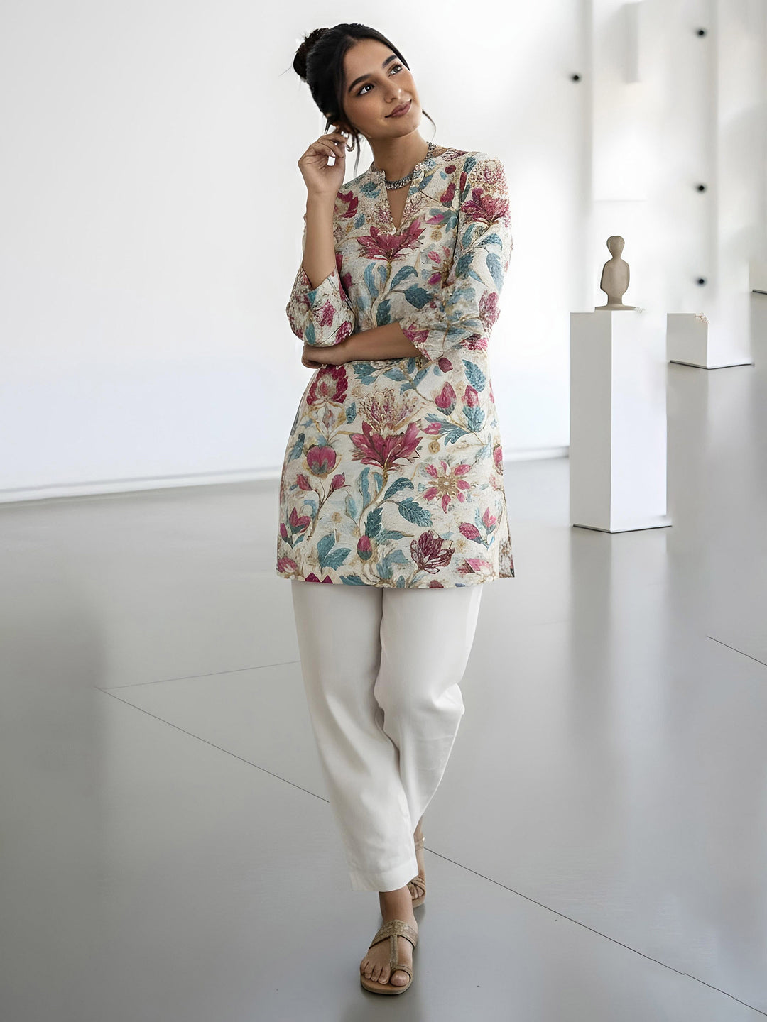 Multi-Colored Cotton Blend Printed Kurta