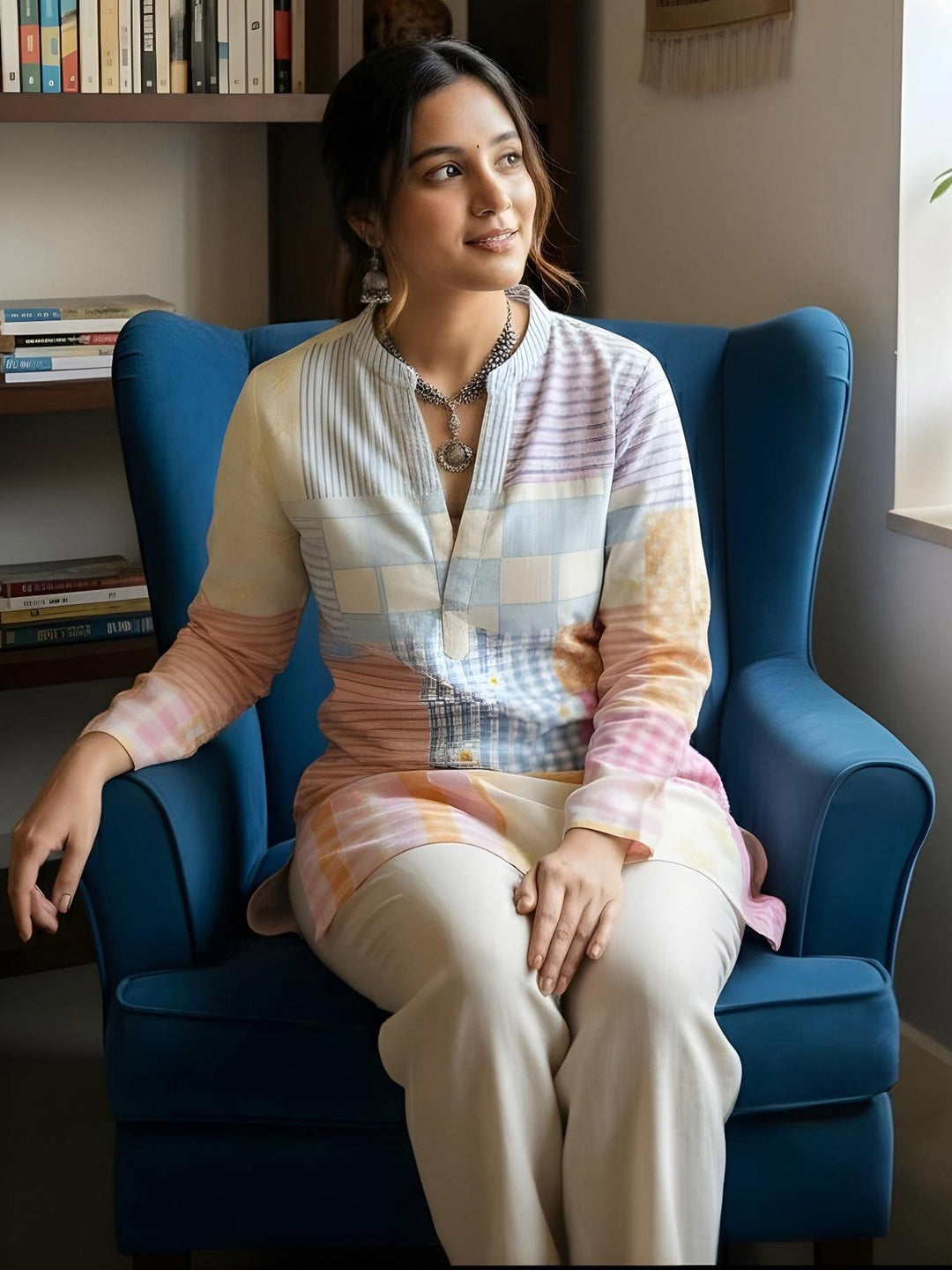 Multi-Colored Cotton Blend Printed Kurta