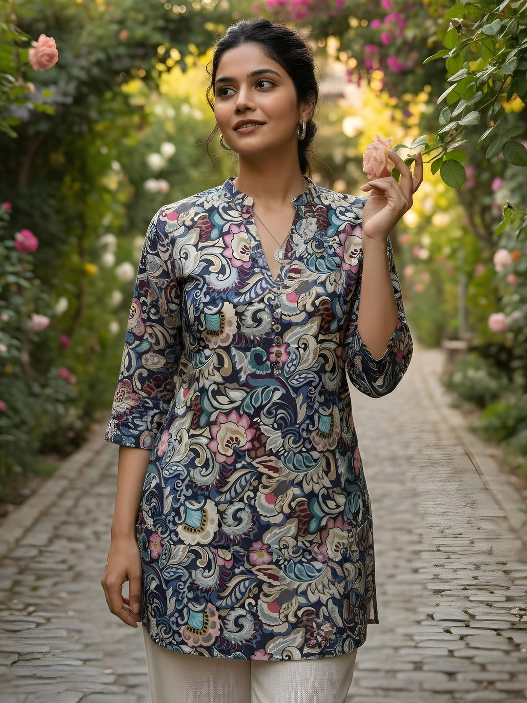 Multi-Colored Cotton Blend Printed Kurta