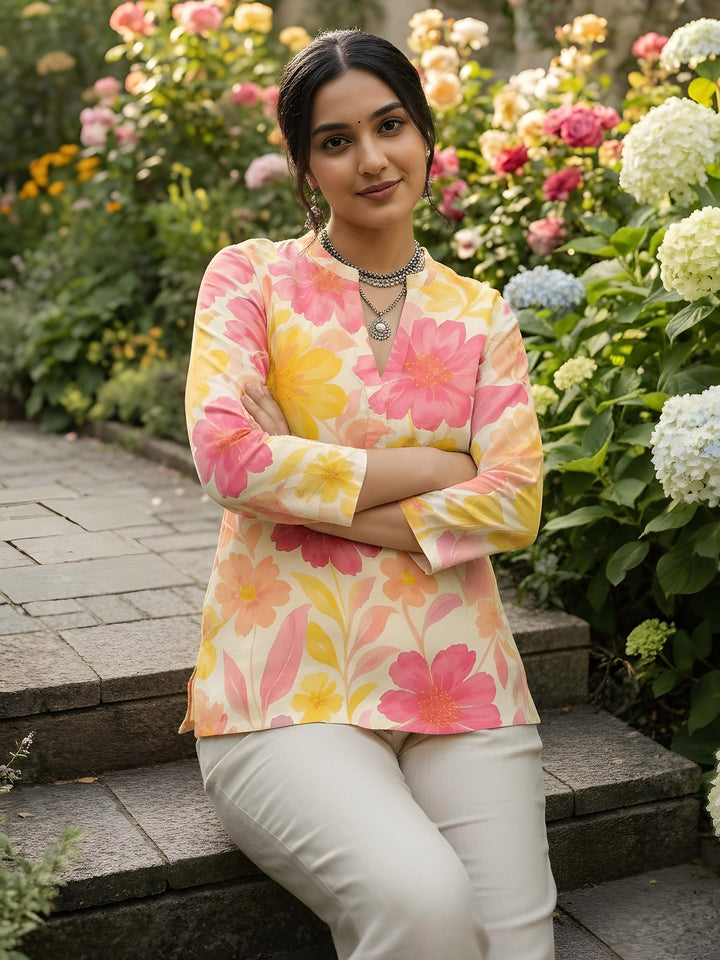 Pink Cotton Blend Printed Kurta