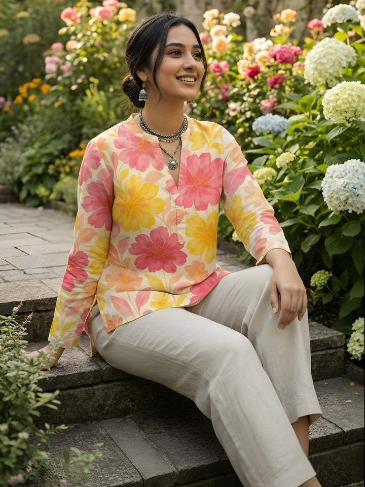 Pink Cotton Blend Printed Kurta