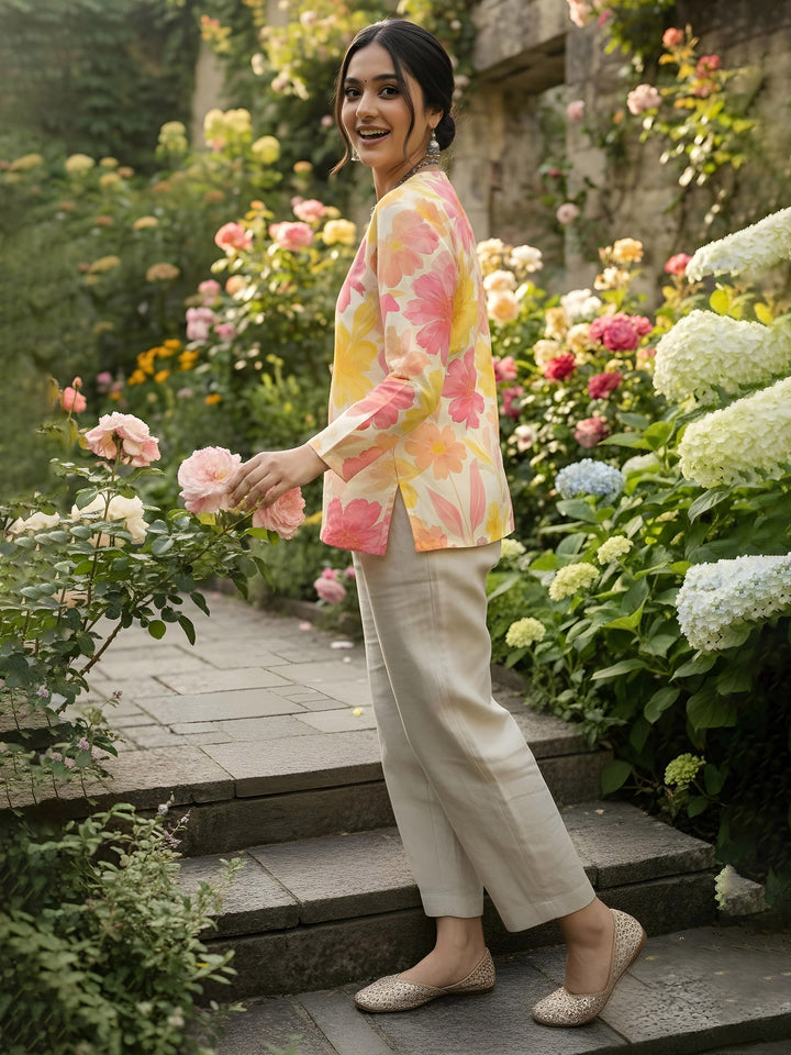 Pink Cotton Blend Printed Kurta