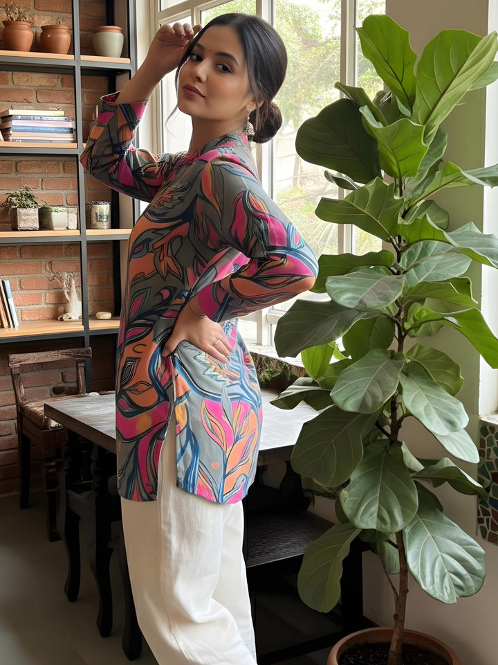 Multi-Colored Cotton Blend Printed Kurta