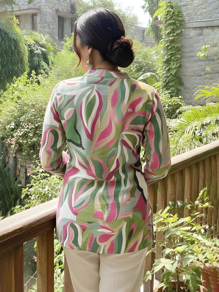 Green Cotton Blend Printed Kurta