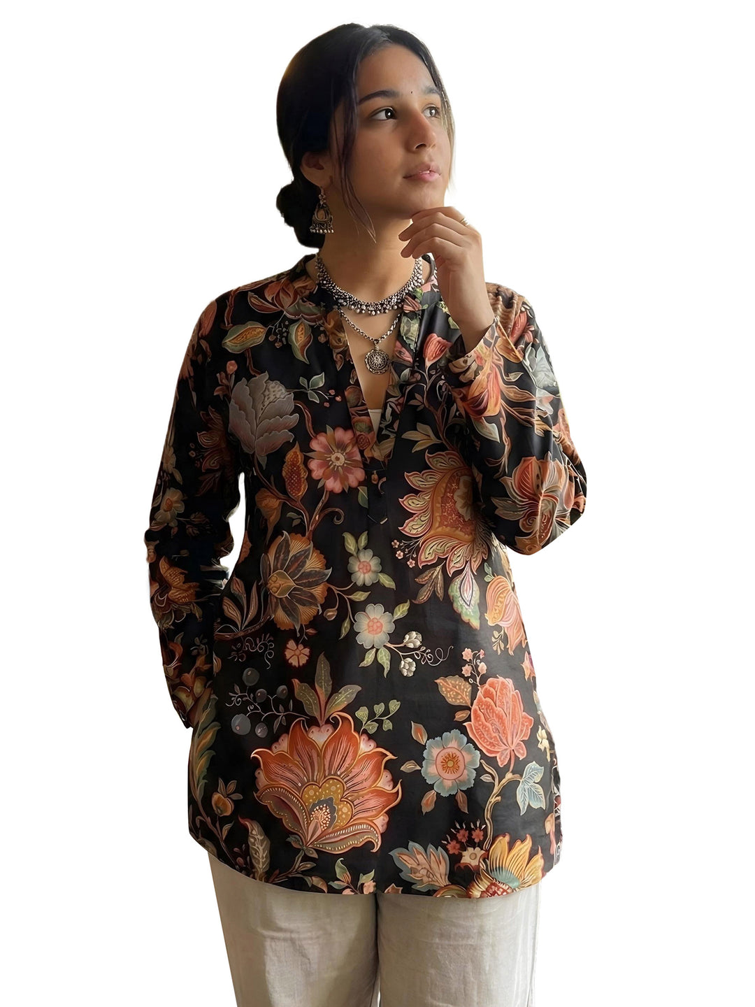 Black Cotton Blend Printed Kurta