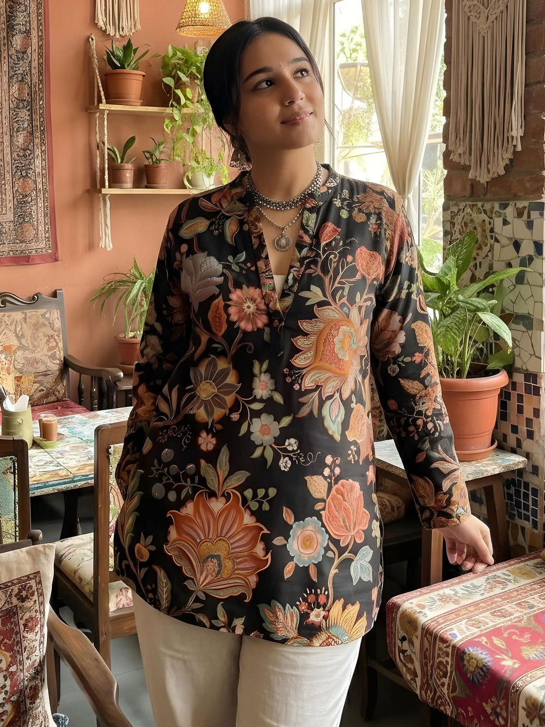 Black Cotton Blend Printed Kurta