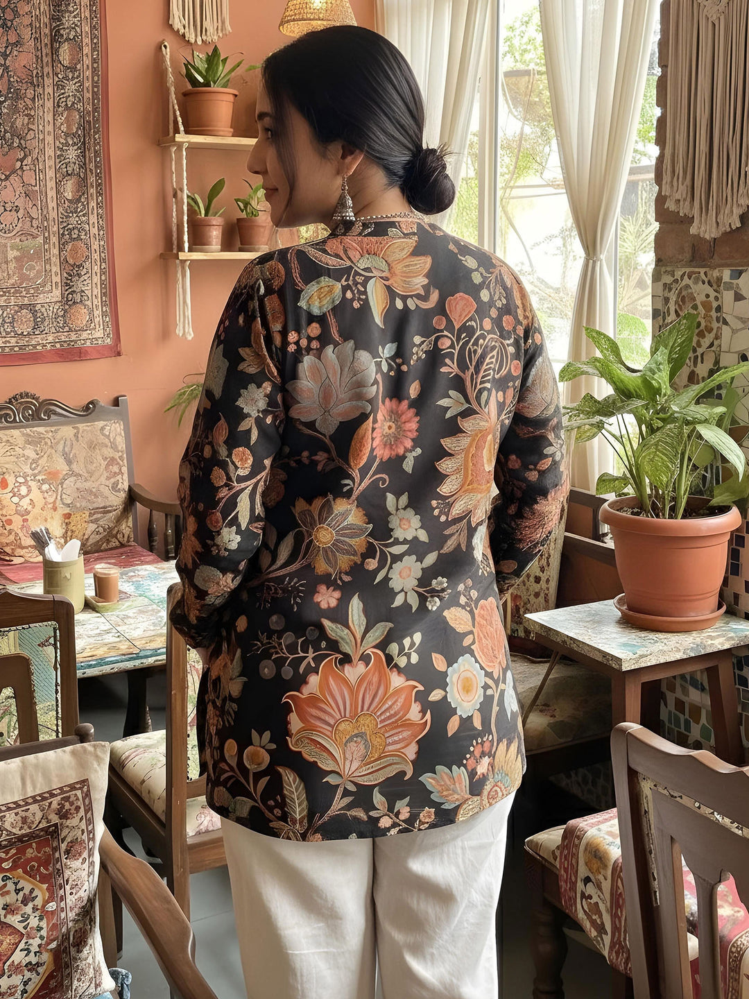 Black Cotton Blend Printed Kurta