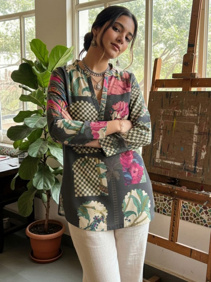 Multi-Colored Cotton Blend Printed Kurta