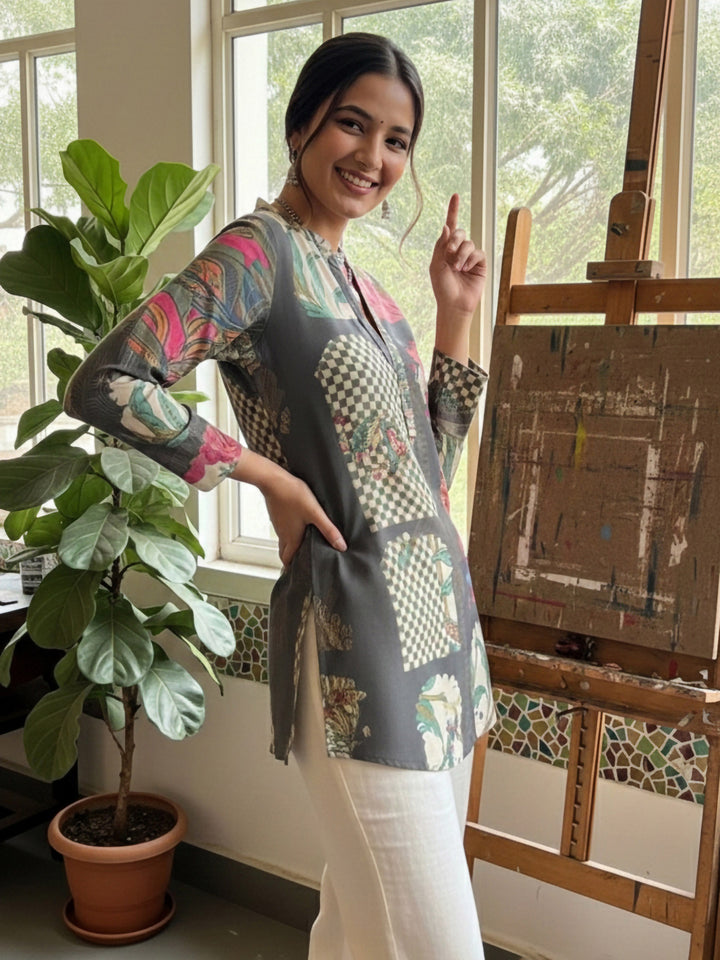 Multi-Colored Cotton Blend Printed Kurta