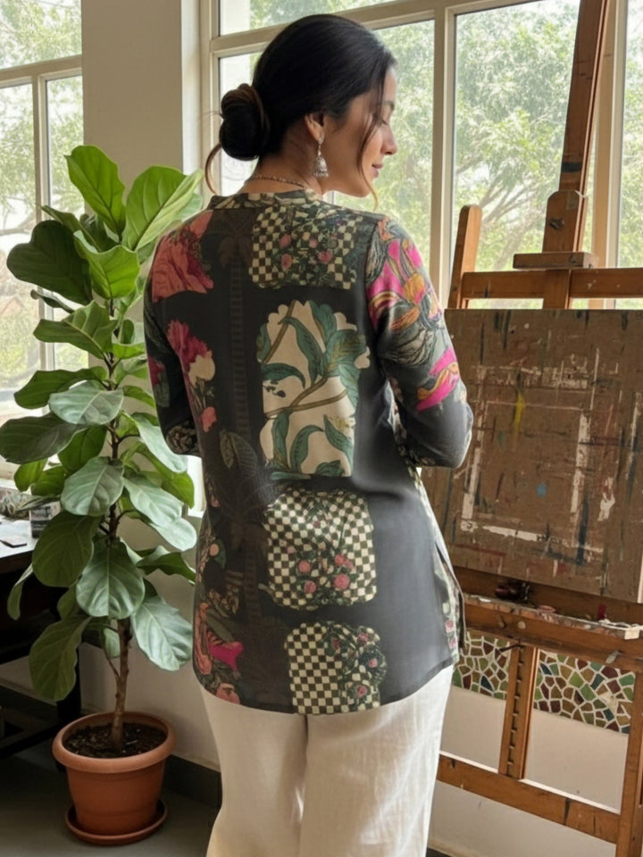 Multi-Colored Cotton Blend Printed Kurta