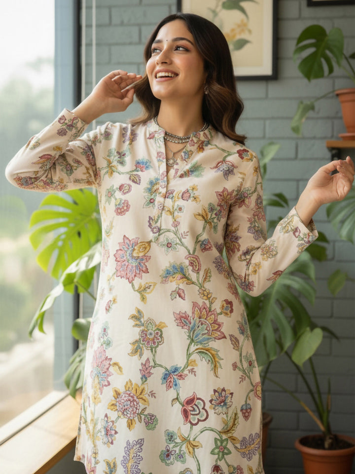 Multi-Colored Cotton Blend Printed Kurta