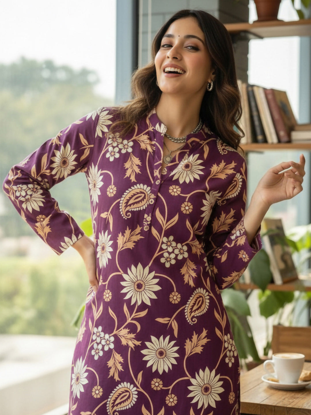 Purple Cotton Blend Printed Kurta