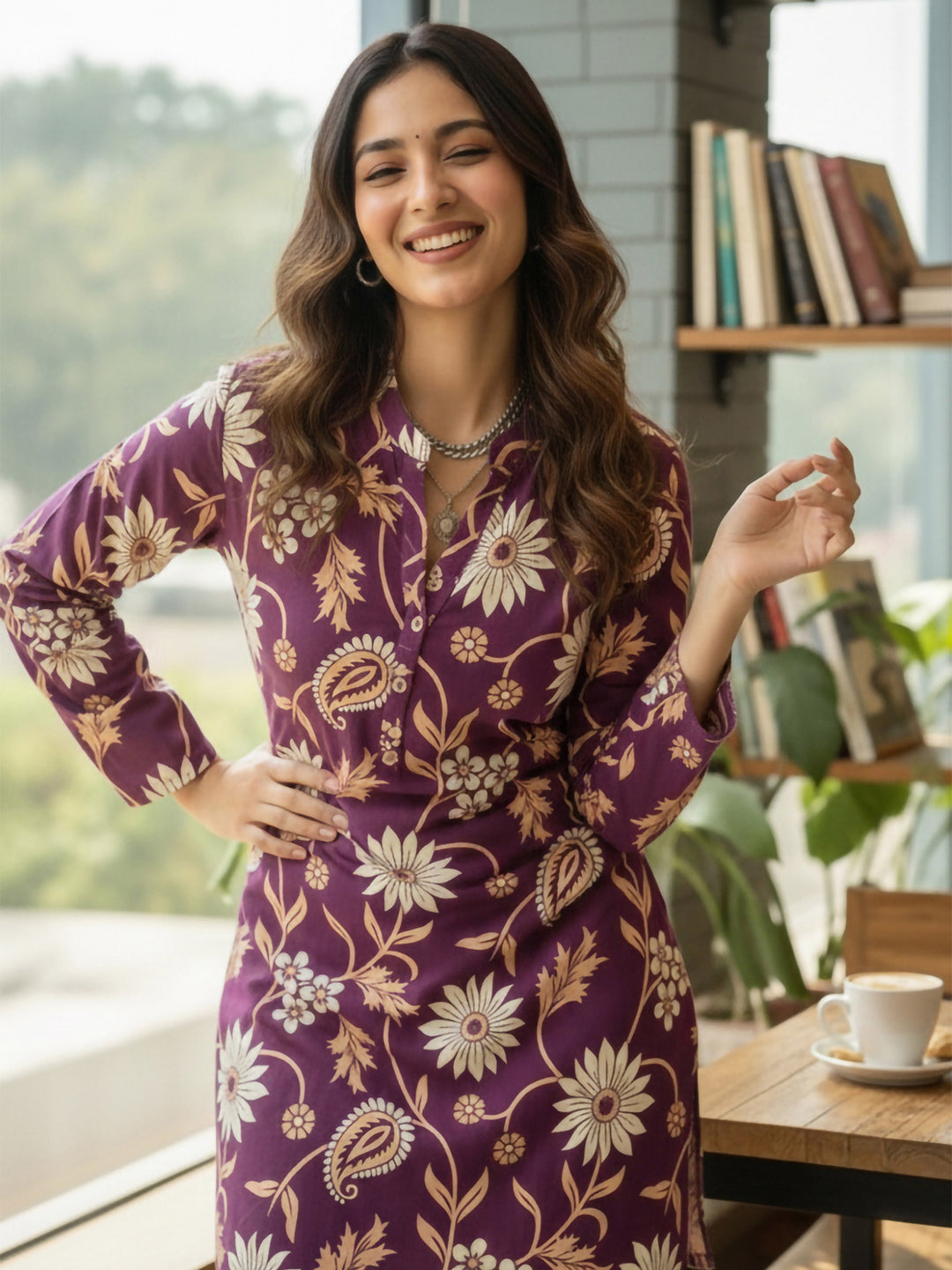 Purple Cotton Blend Printed Kurta