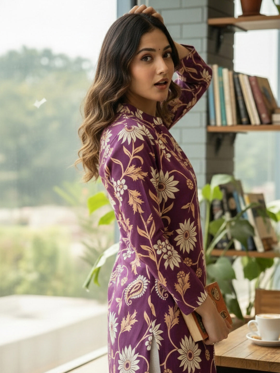 Purple Cotton Blend Printed Kurta