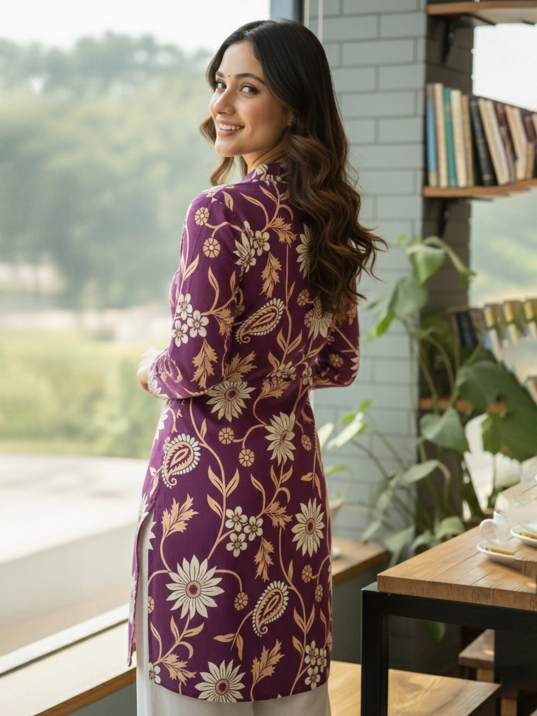 Purple Cotton Blend Printed Kurta